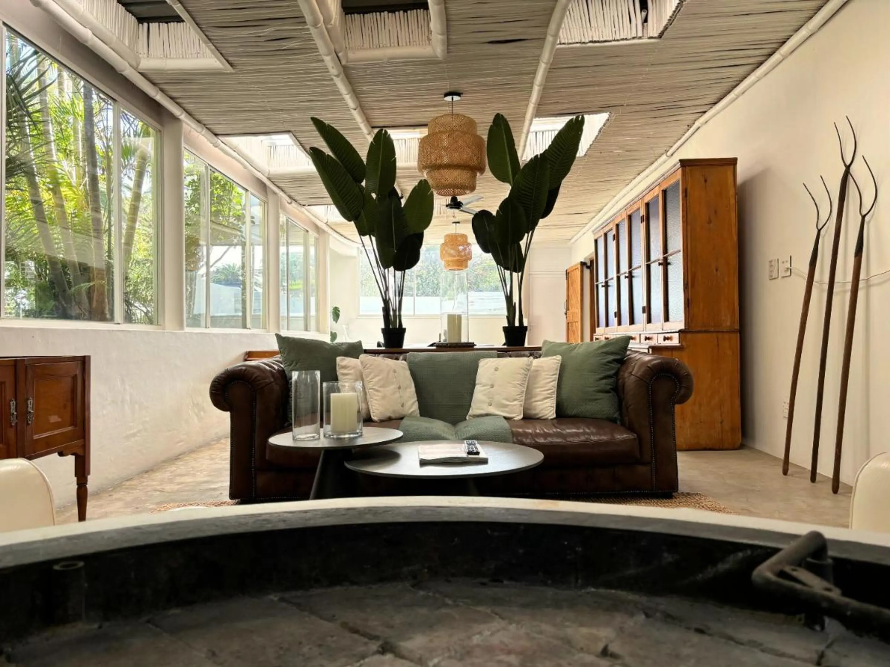 Shared fireplace area and seating