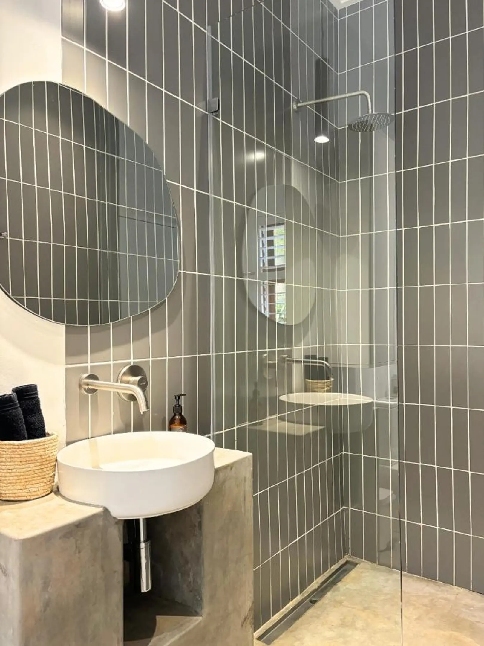 Luxury bathroom with shower and vanity
